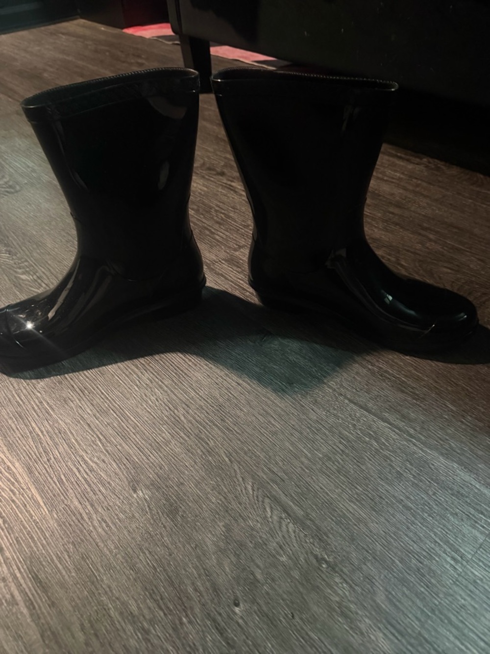 UGG Black Glossy Mid-Calf Rain Boot with Logo Button - Picture 5 of 5